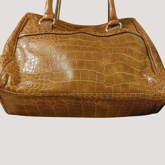 Anne Klein New York Satchel Shoulder Handbag Crocodile Embossed Logo Tote Brown - Picture 11 of 11